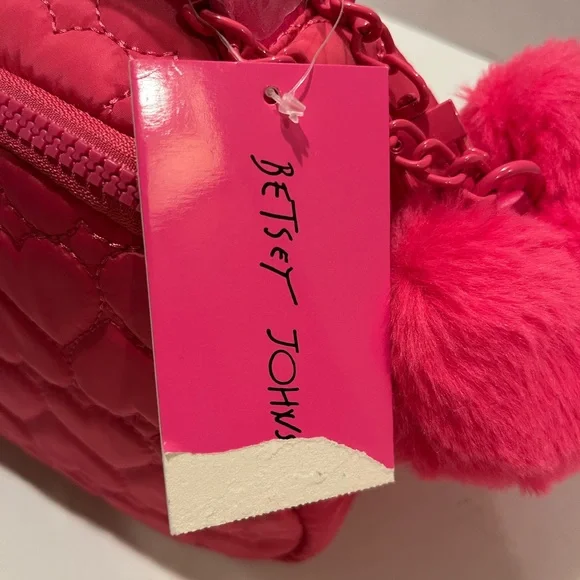 NWT Betsy Johnson Hot Pink Quilted Heart Bag - Picture 11 of 16